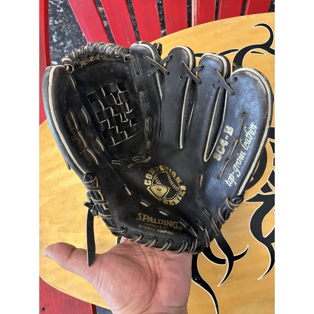 Spalding SC4-B Top Grain Black Leather Baseball Glove Crescent Web Black RHT 12”